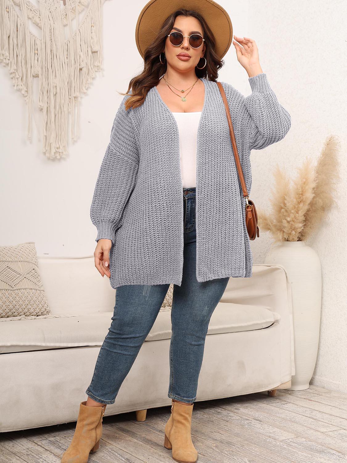 Plus Size Open Front Dropped Shoulder Knit Cardigan Carauana Store