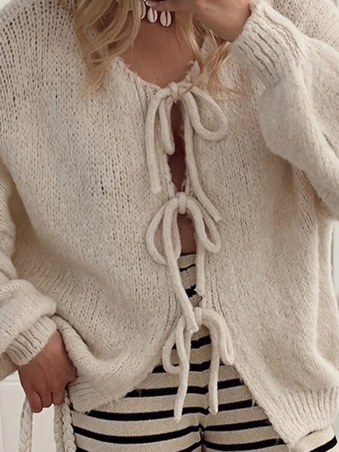 Tied Long Sleeve Dropped Shoulder Cardigan Carauana Store