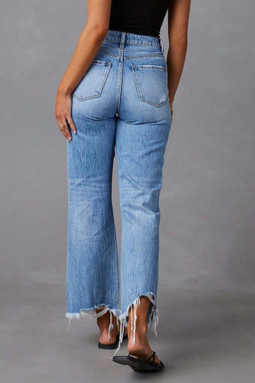 Distressed Raw Hem Jeans with Pockets Carauana Store