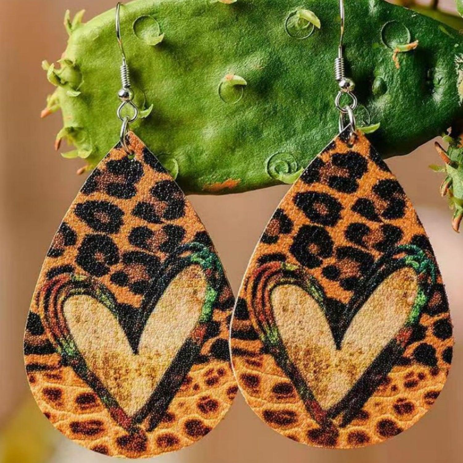 PU Leather Leopard Teardrop Earrings Carauana Store