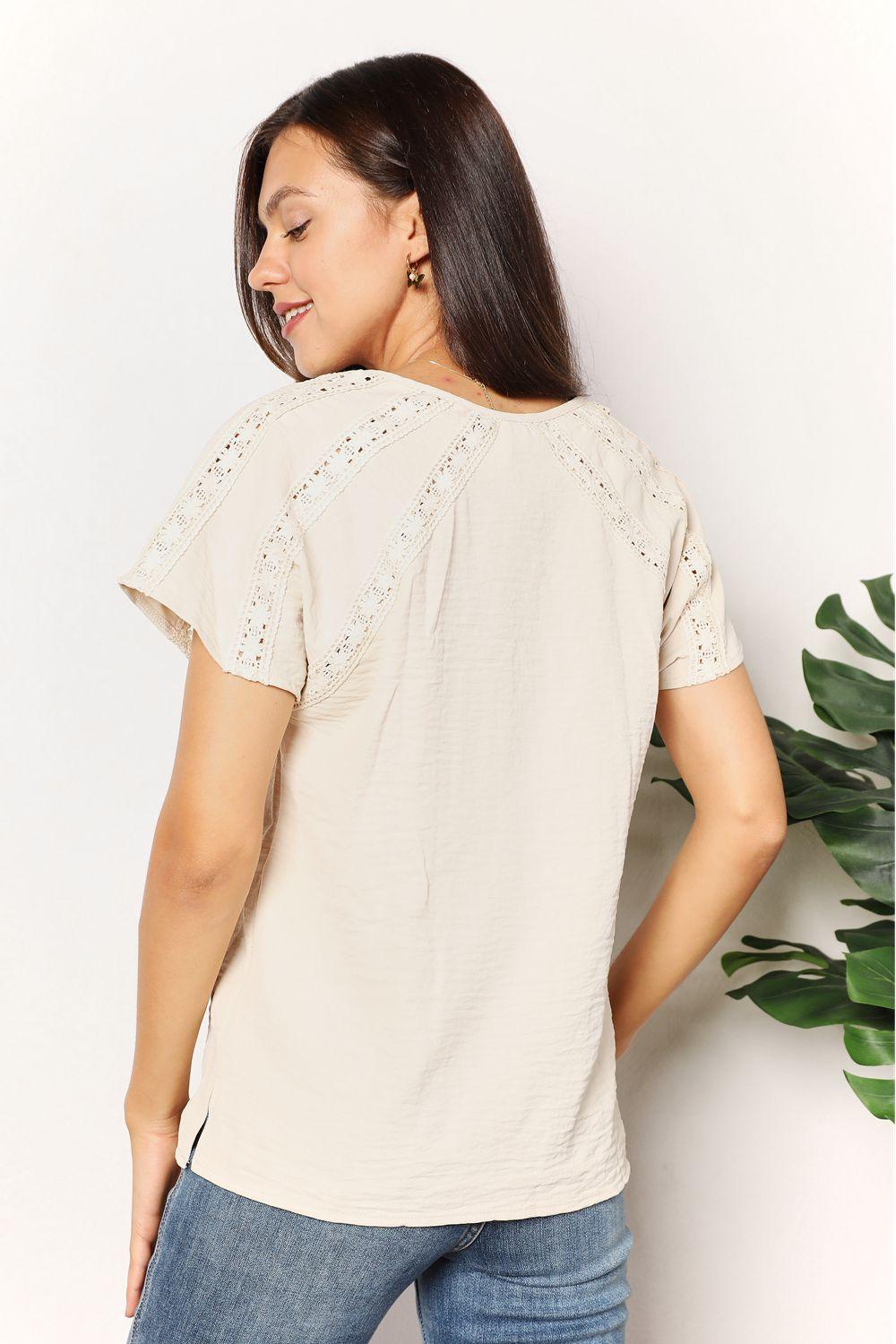 Double Take Crochet Buttoned Short Sleeves Top Carauana Store