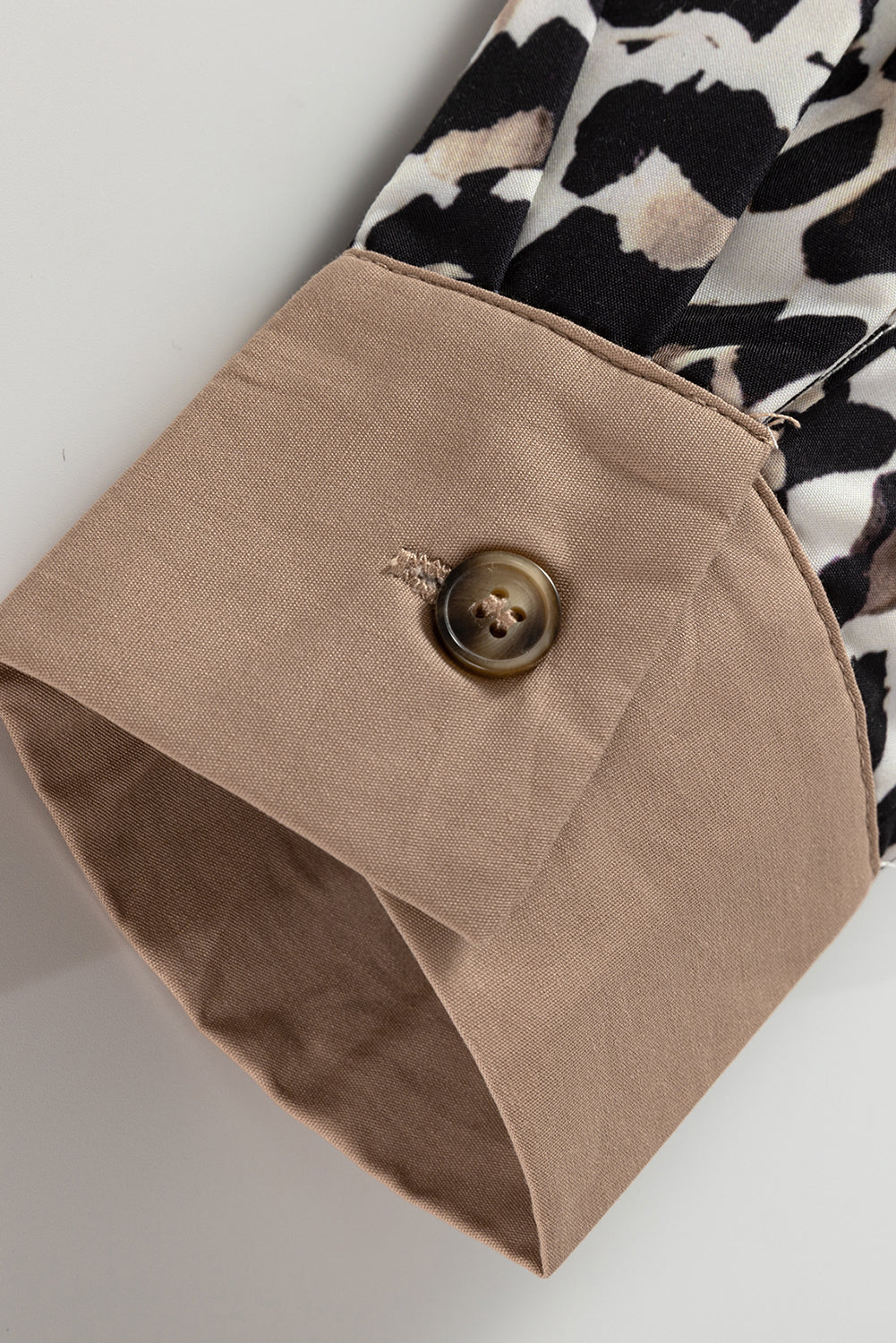 Multicolour Button Striped Collar Leopard Print Long Sleeve Flared Dress