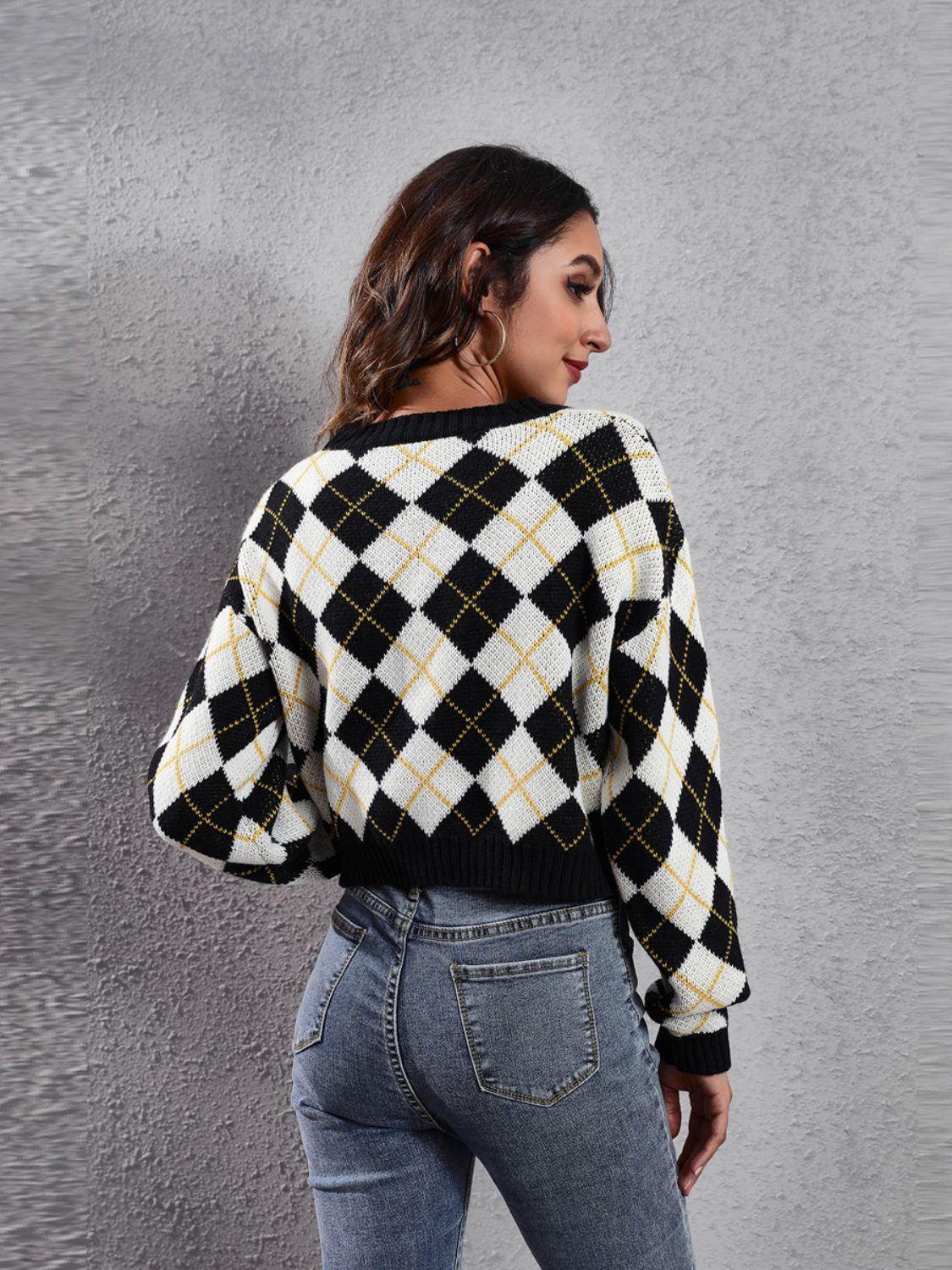 Geometric Button Up Long Sleeve Cardigan Carauana Store