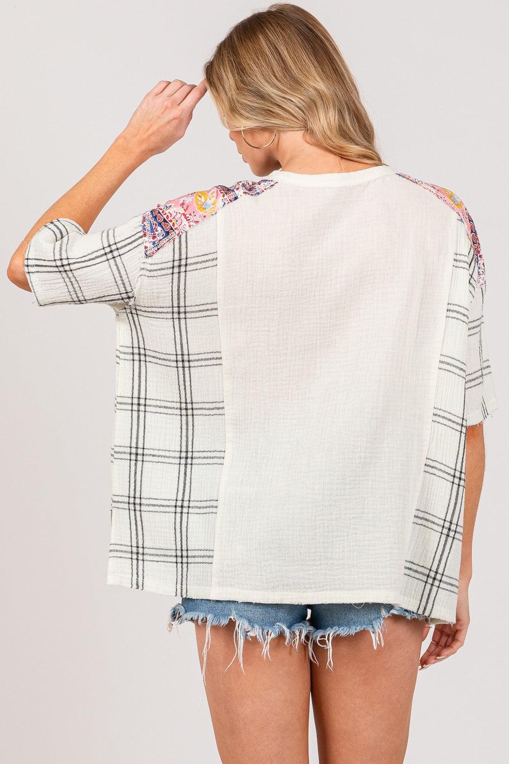 SAGE + FIG Plaid Half Button Gauze Top Carauana Store