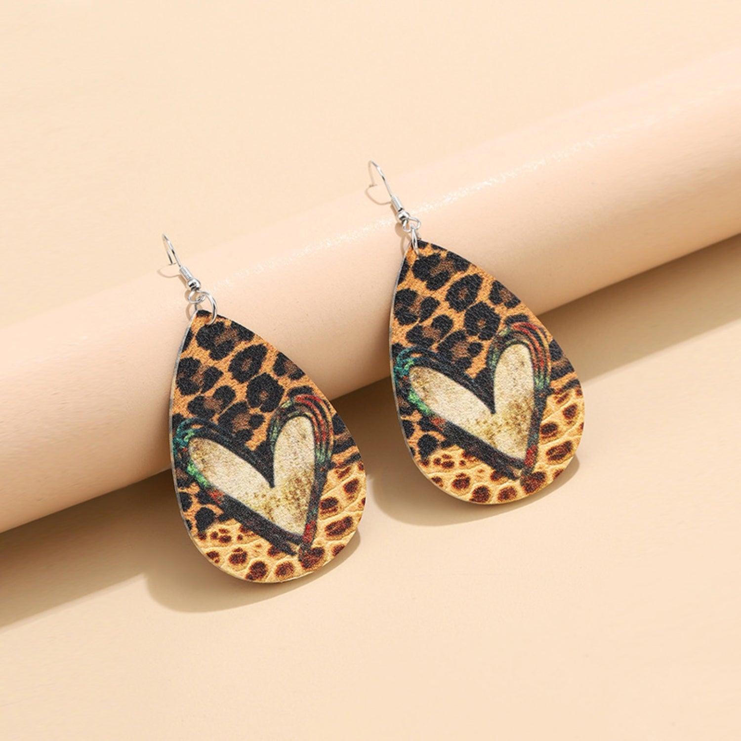 PU Leather Leopard Teardrop Earrings Carauana Store