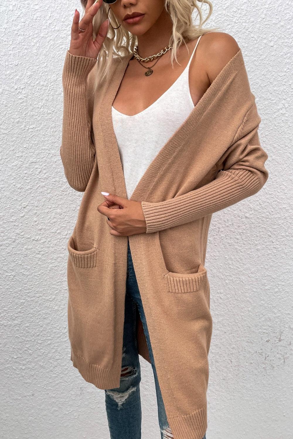 Open Front Long Sleeve Cardigan with Pockets Carauana Store