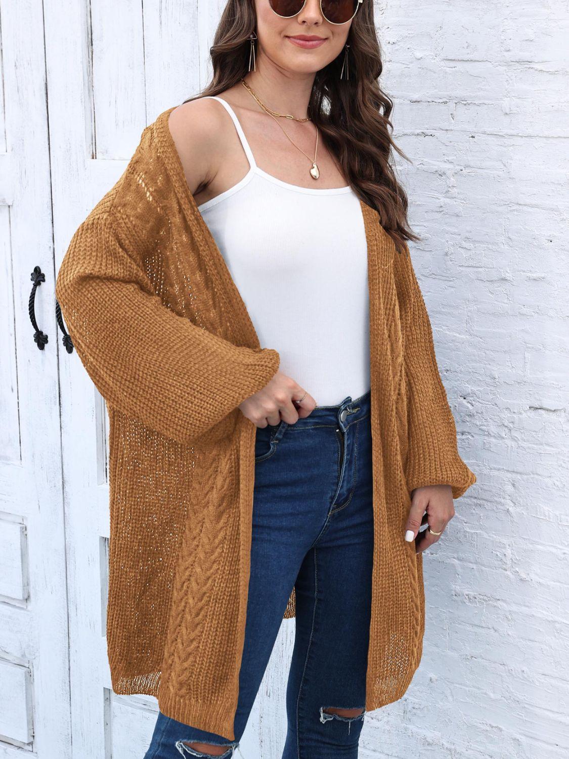 Cable-Knit Open Front Long Sleeve Cardigan Carauana Store