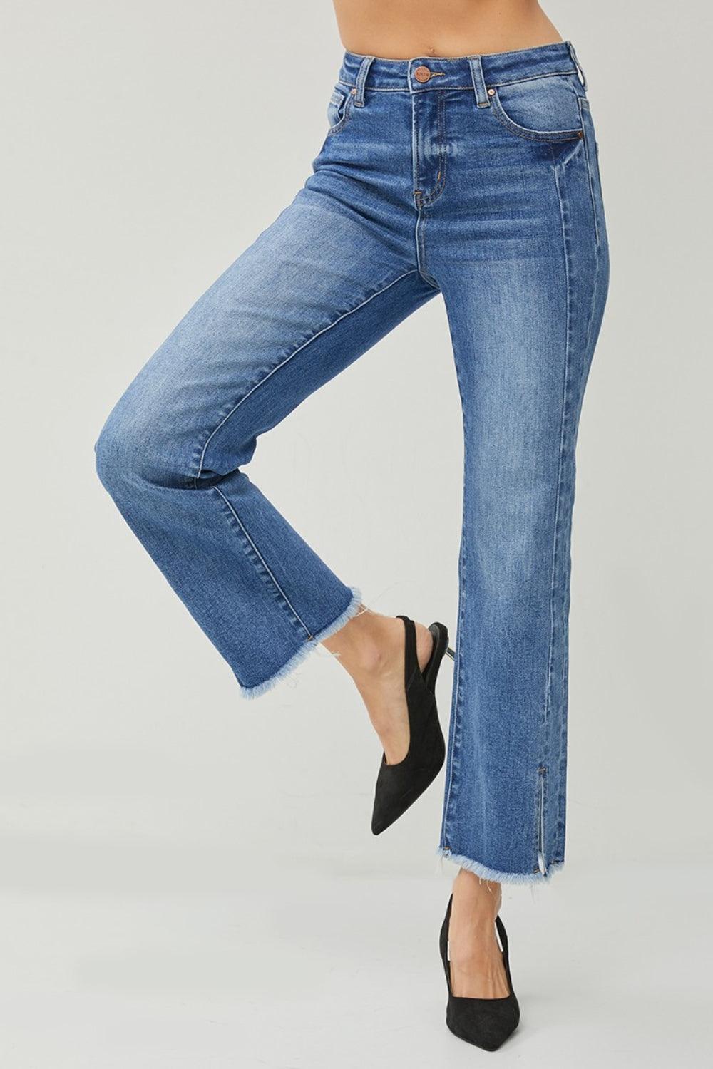 RISEN High Waist Raw Hem Slit Straight Jeans Carauana Store