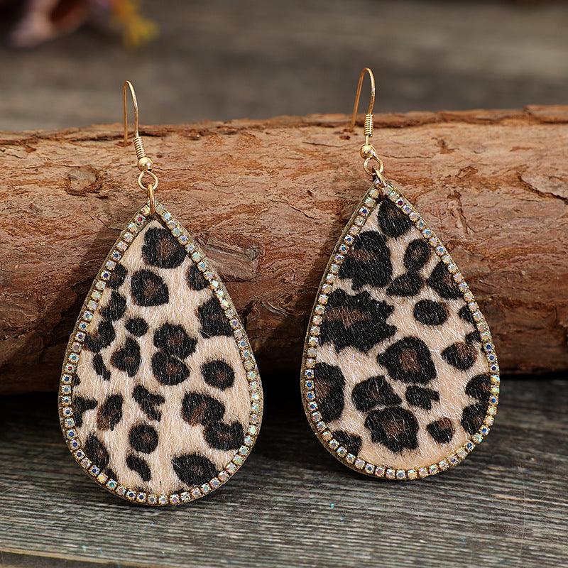 Zircon PU Leopard Teardrop Earrings Carauana Store