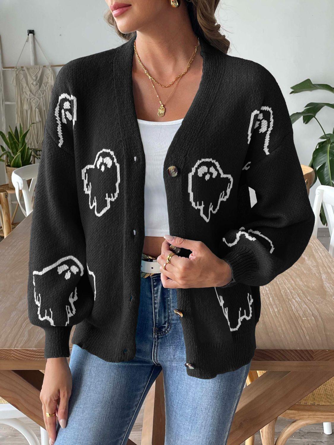 V-Neck Dropped Shoulder Cardigan Carauana Store