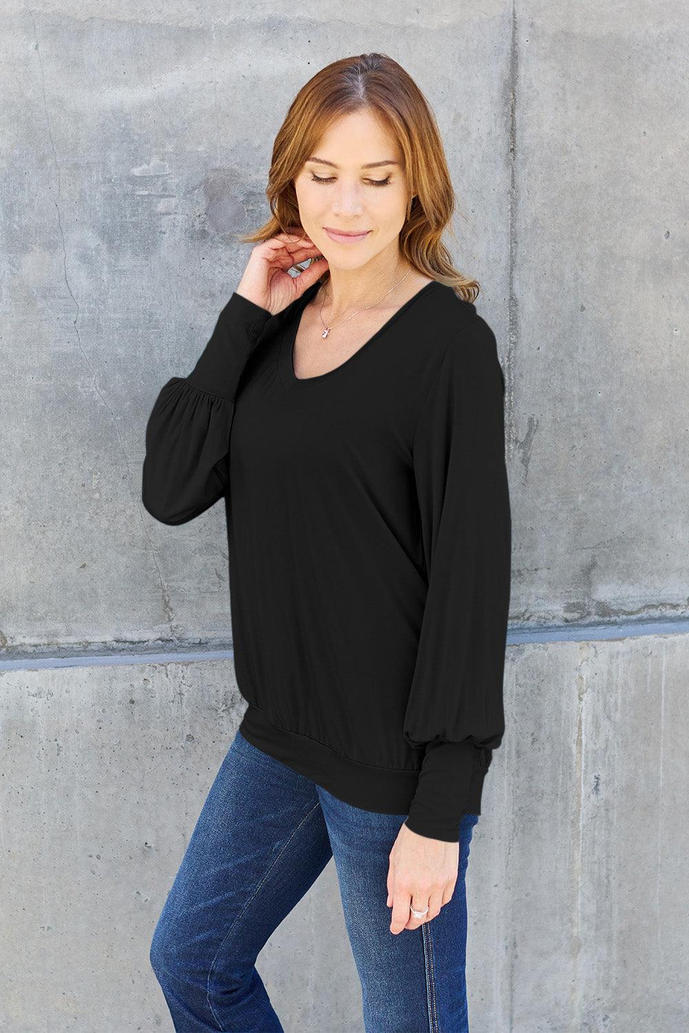 Basic Bae Full Size V-Neck Lantern Sleeve Blouse Carauana Store