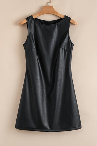 Black Vegan Leather Sleeveless Mini Dress