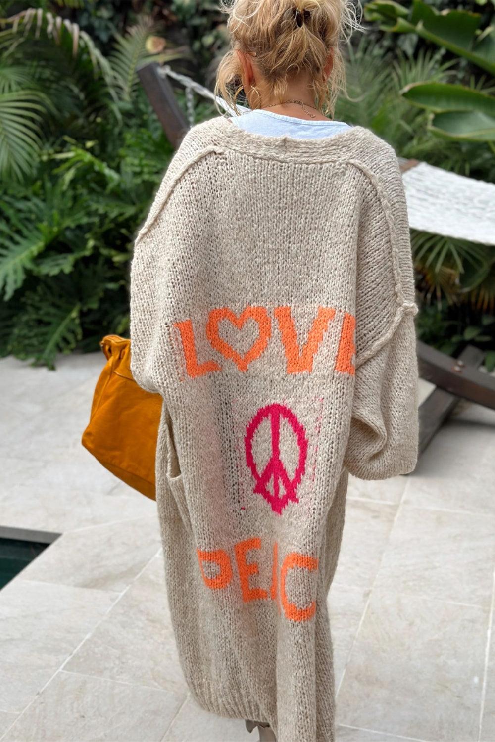 Letter Dropped Shoulder Long Sleeve Cardigan Carauana Store