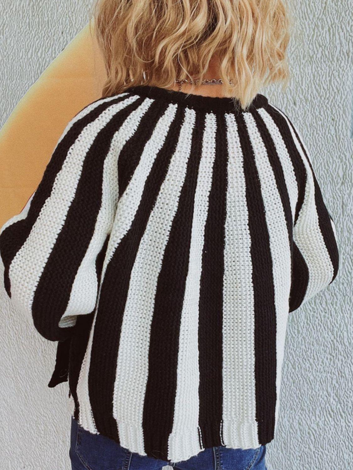 Contrast Stripes Button Down Long Sleeve Cardigan Carauana Store