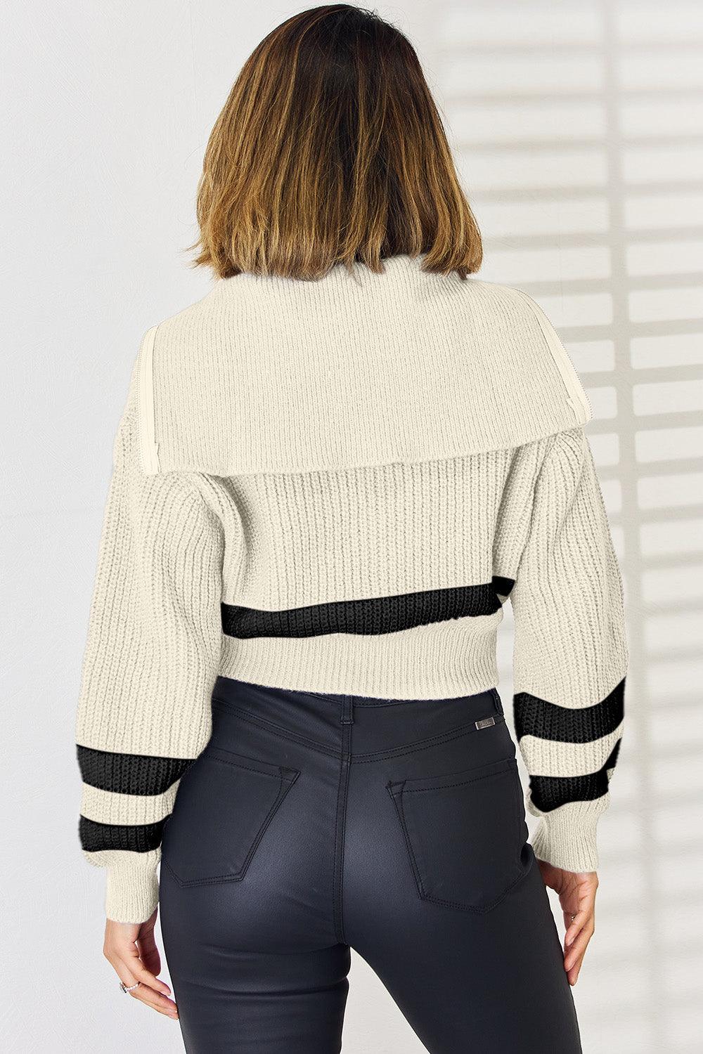 Striped Zip Up Dropped Shoulder Cardigan Carauana Store