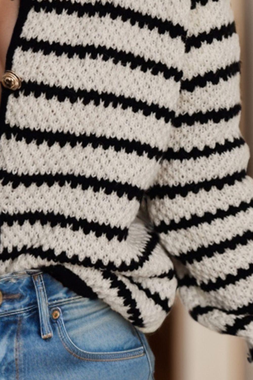 Striped Button Up Long Sleeve Cardigan Carauana Store