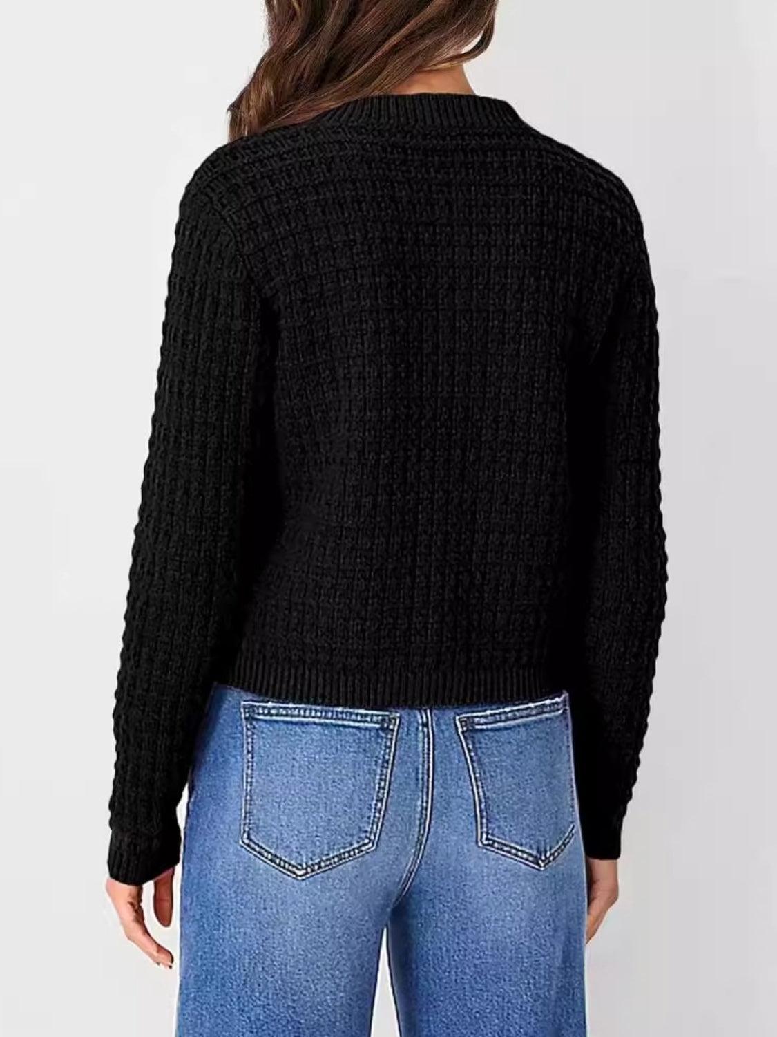 Button Up Round Neck Long Sleeve Cardigan Carauana Store