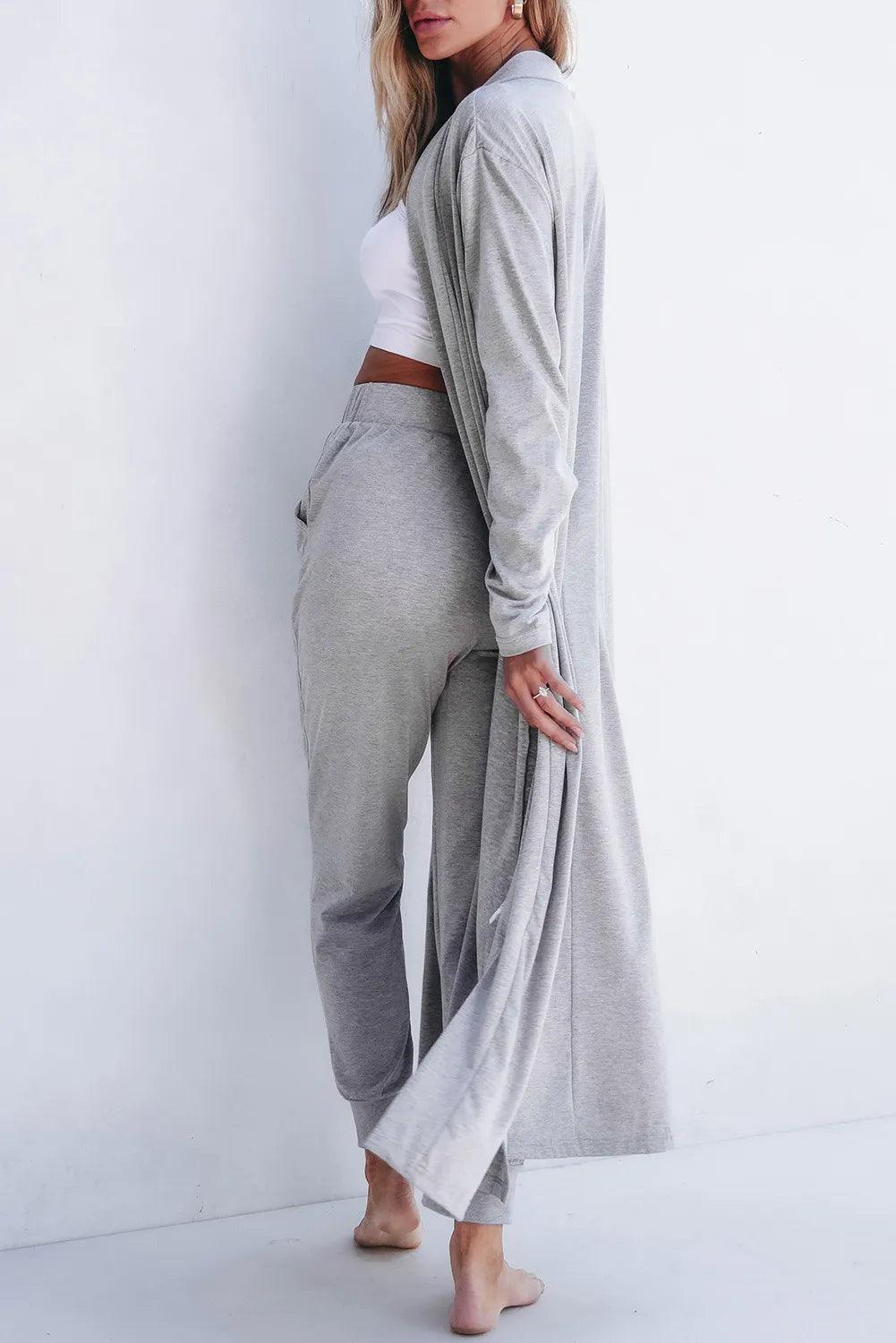 Open Front Long Sleeve Cardigan and Pants Lounge Set Carauana Store