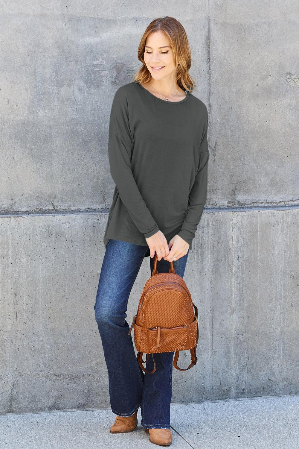 Basic Bae Full Size Round Neck Dropped Shoulder T-Shirt Carauana Store
