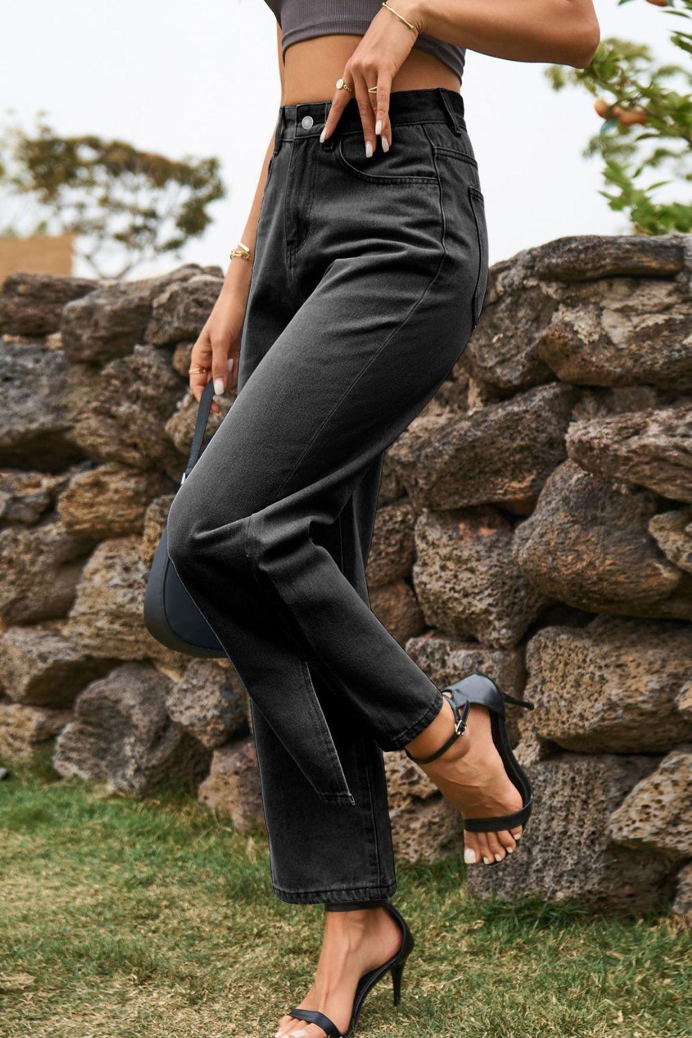 High Waist Loose Fit Ankle Slit Jeans Carauana Store