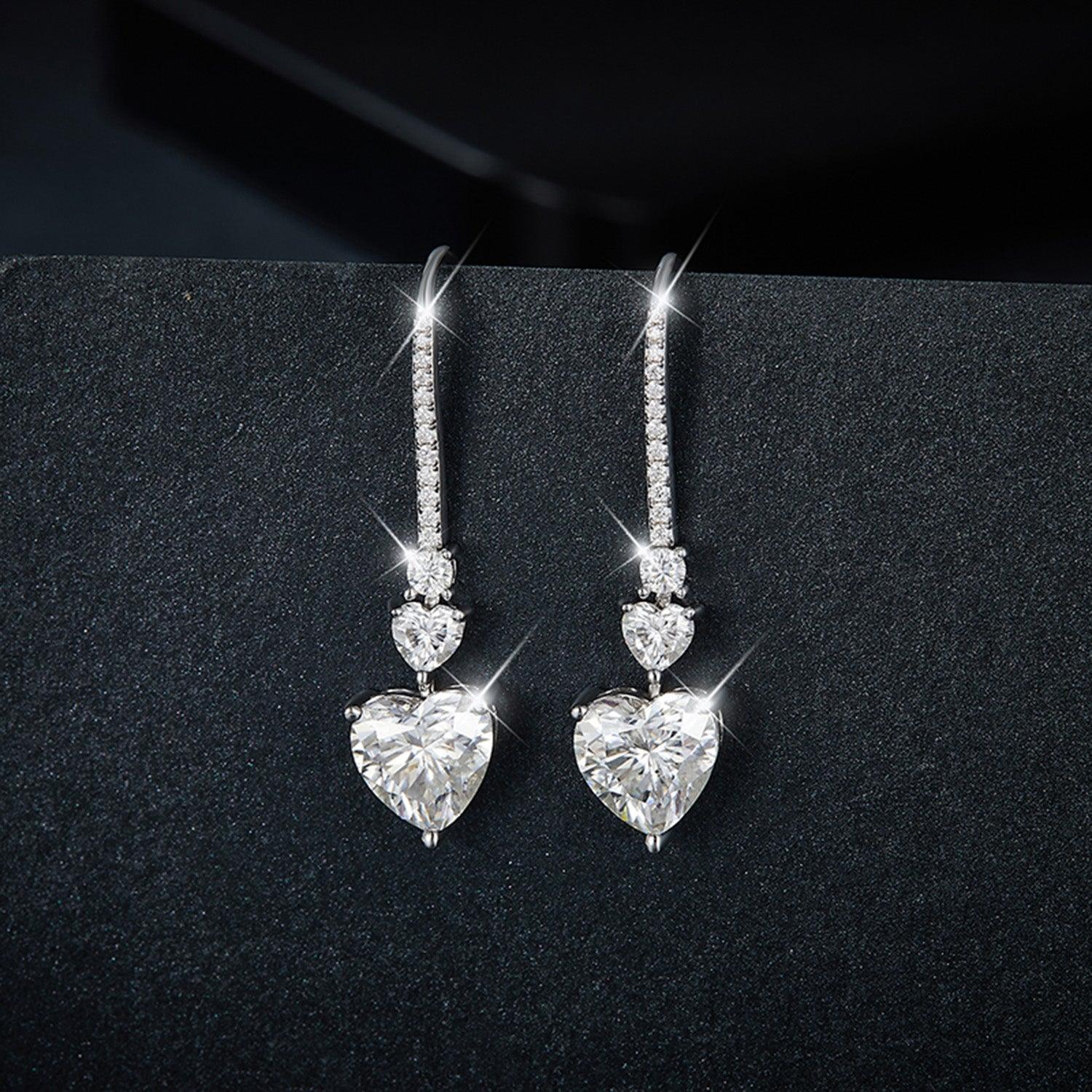 5.44 Carat 925 Sterling Silver Moissanite Heart Drop Earrings Carauana Store