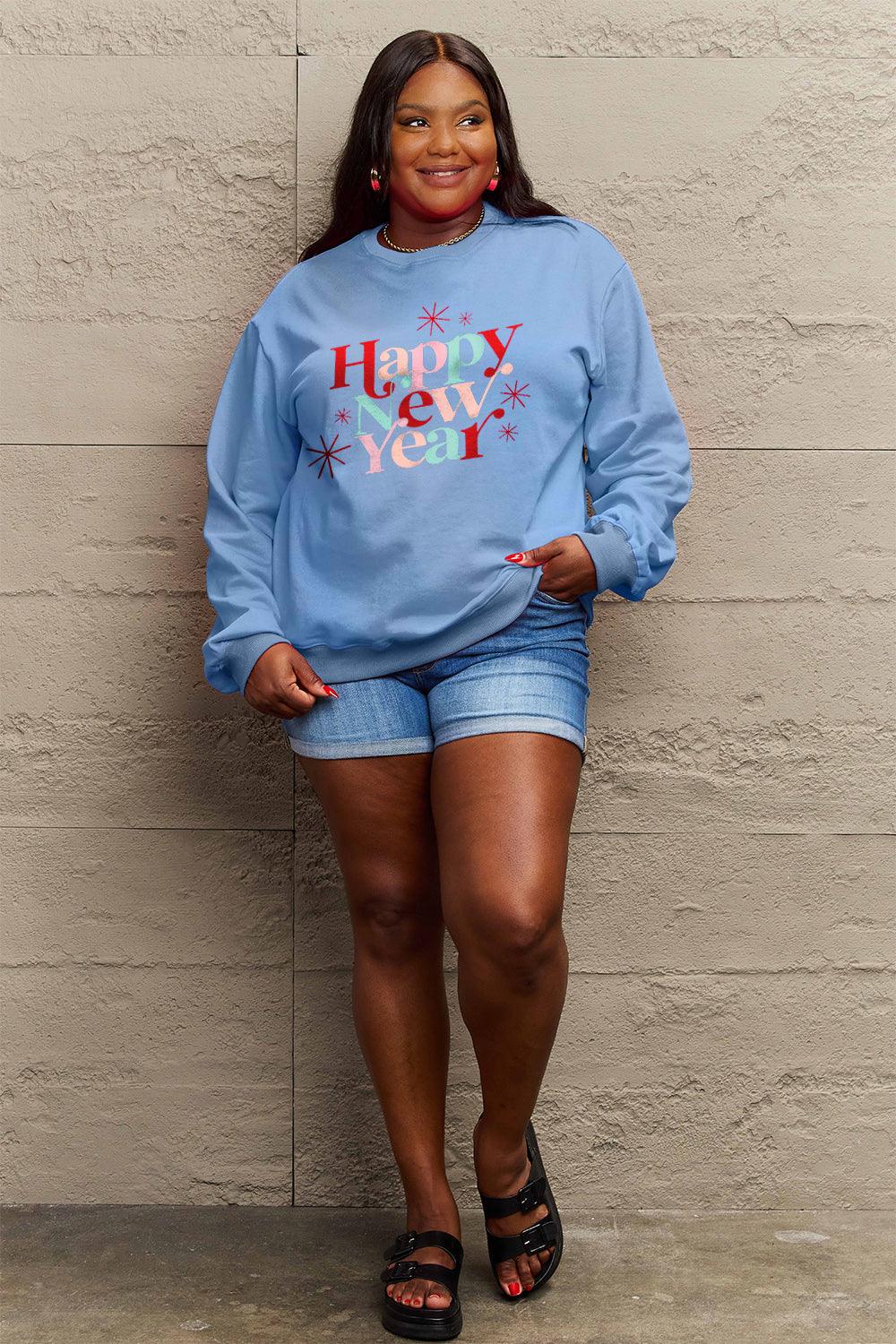 Simply Love Full Size HAPPY NEW YEAR Round Neck Sweatshirt Carauana Store
