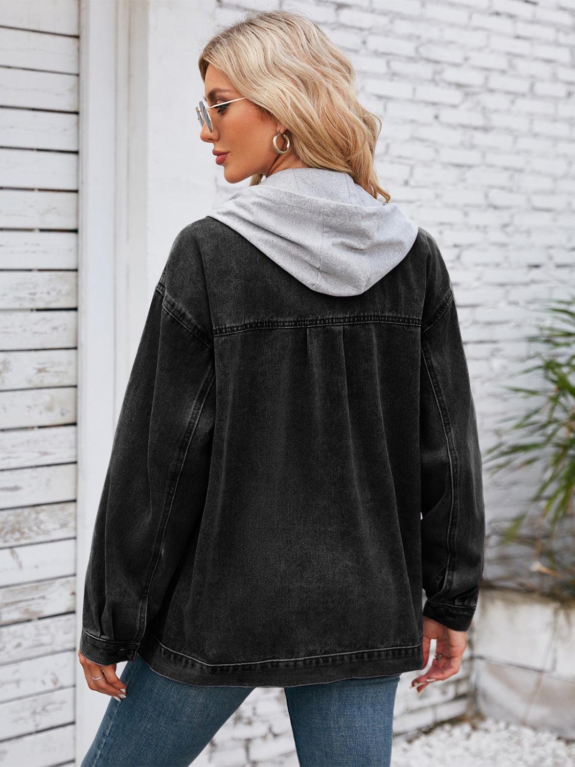 Pocketd Button Up Detachable Hooded Denim Jacket Carauana Store