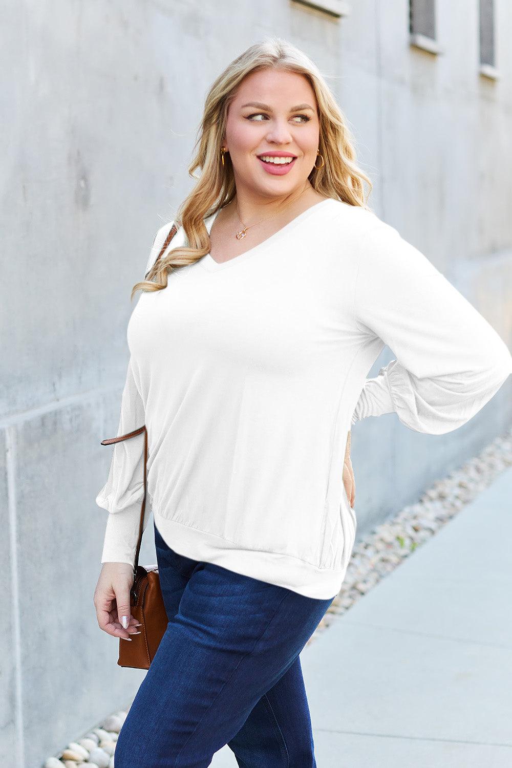 Basic Bae Full Size V-Neck Lantern Sleeve Blouse Carauana Store