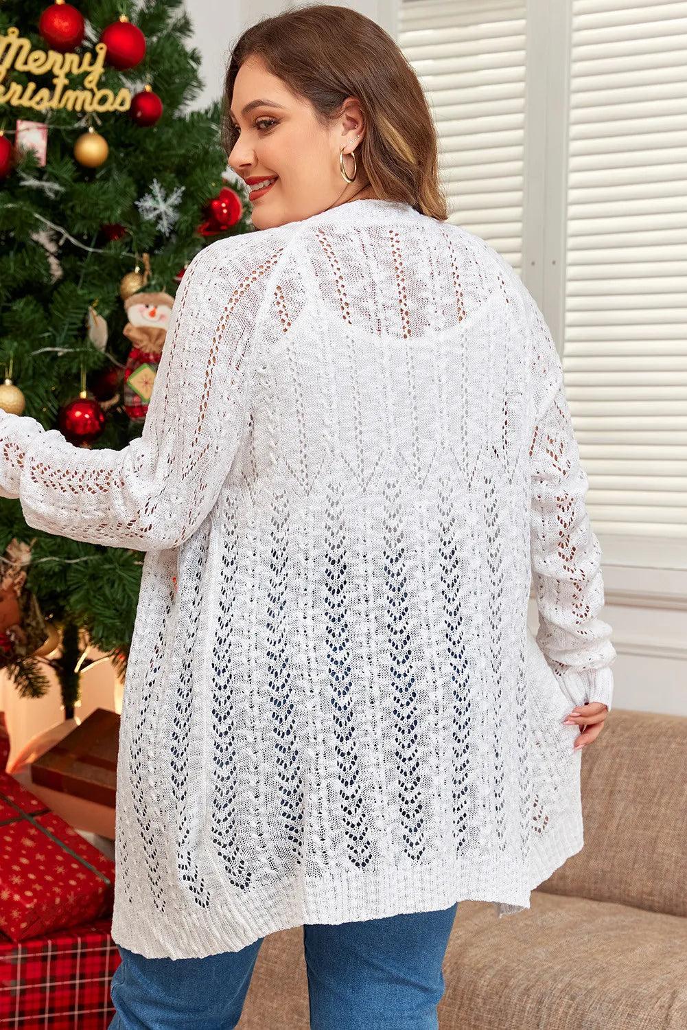 Plus Size Openwork Open Front Long Sleeve Cardigan Carauana Store