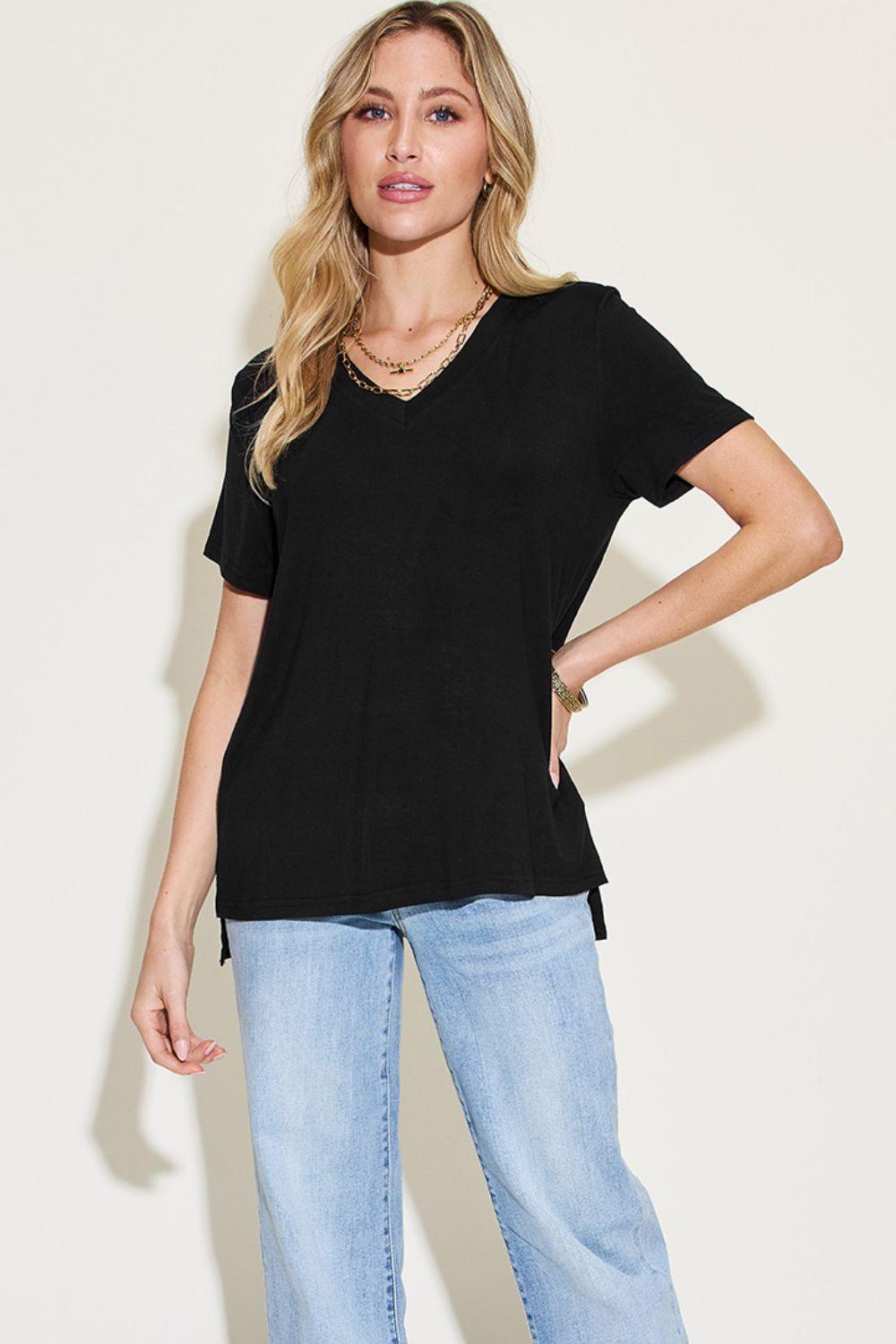 Basic Bae Full Size V-Neck High-Low T-Shirt Carauana Store