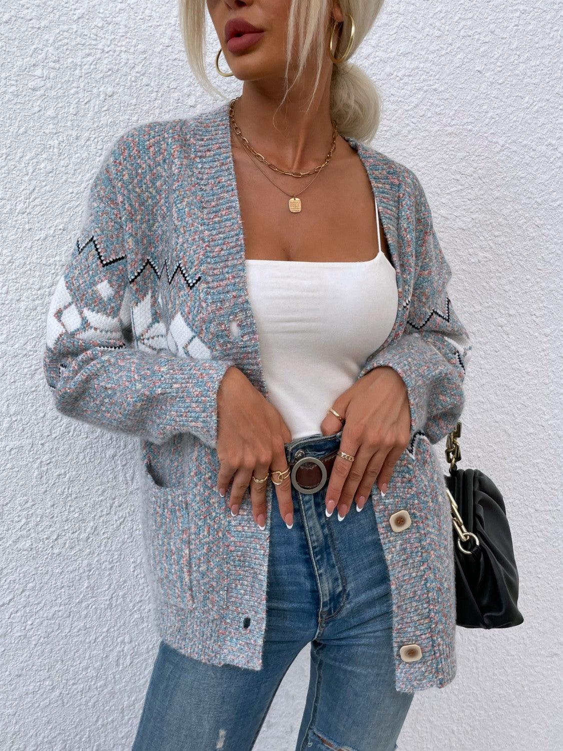 Heathered Pocketed Button Up Cardigan Carauana Store