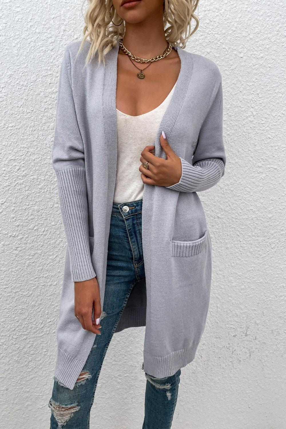 Open Front Long Sleeve Cardigan with Pockets Carauana Store