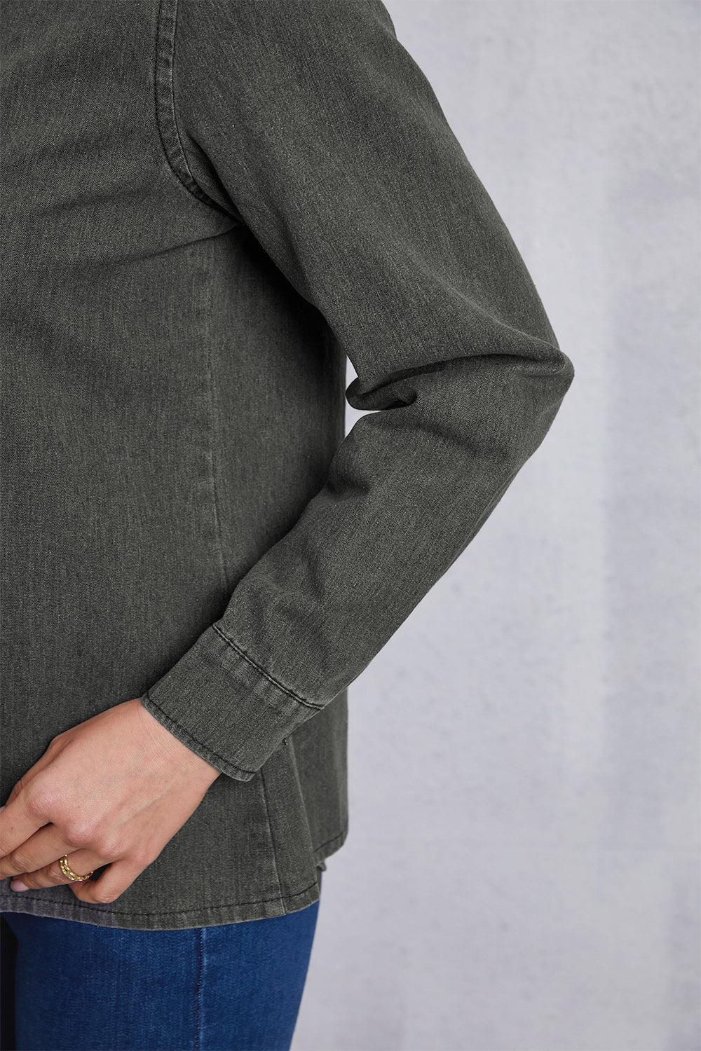 Collared Neck Button Up Denim Top Carauana Store