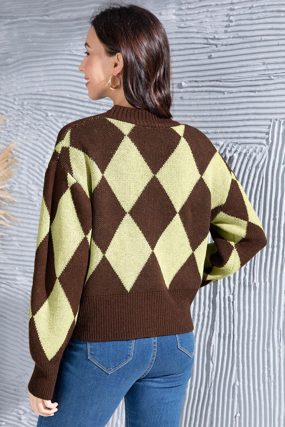 Geometric Button Up Dropped Shoulder Cardigan Carauana Store