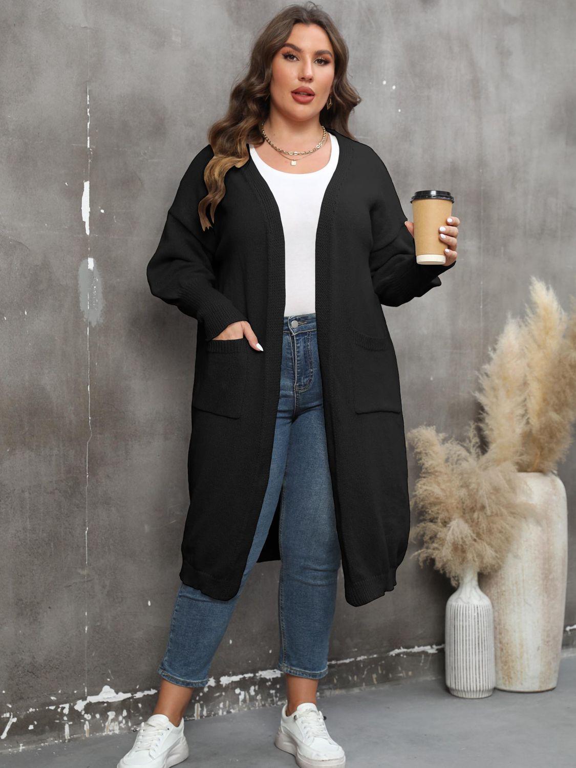 Plus Size Long Sleeve Pocketed Cardigan Carauana Store