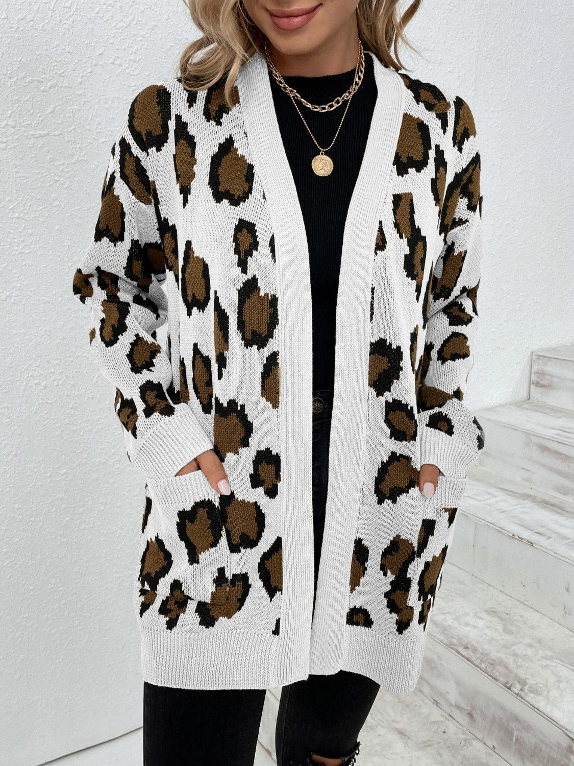 Leopard Open Front Dropped Shoulder Cardigan Carauana Store