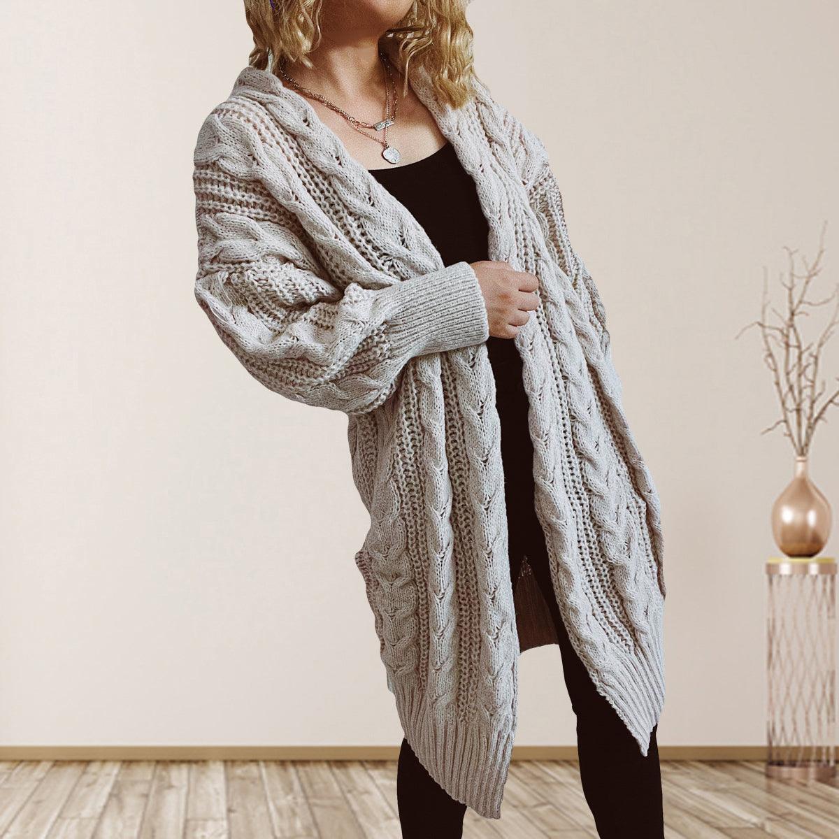 Cable-Knit Open Front Dropped Shoulder Cardigan Carauana Store