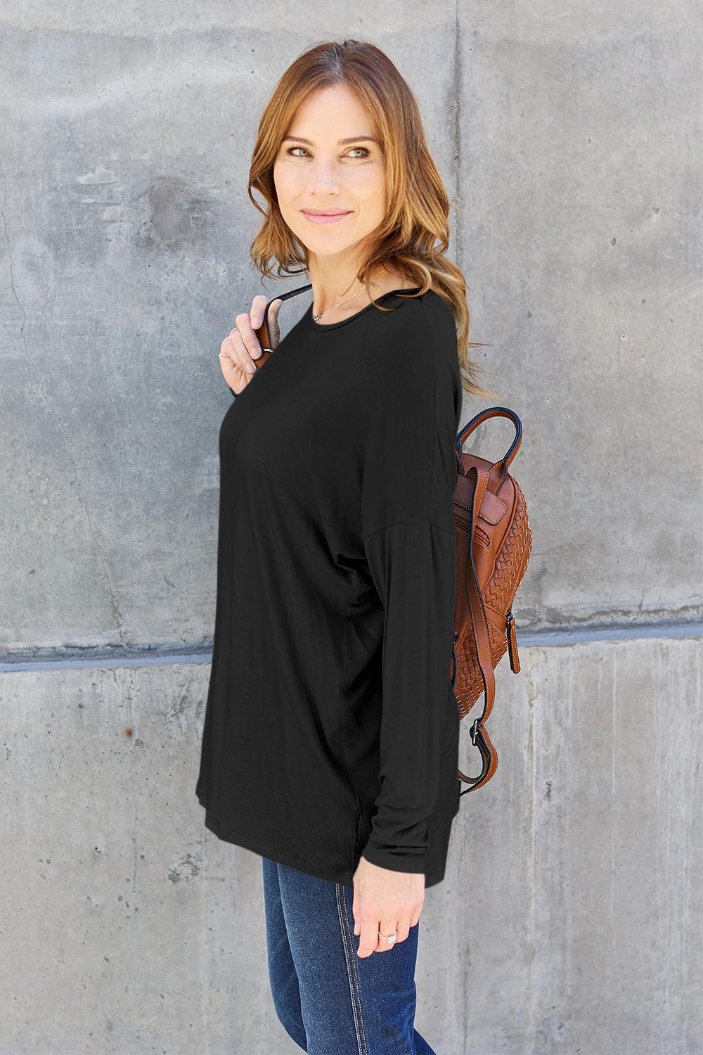 Basic Bae Full Size Round Neck Dropped Shoulder T-Shirt Carauana Store