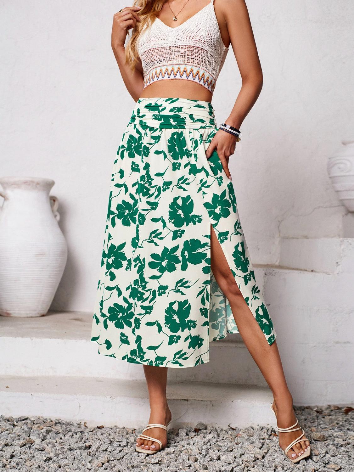 Slit Printed Midi Skirt Carauana Store