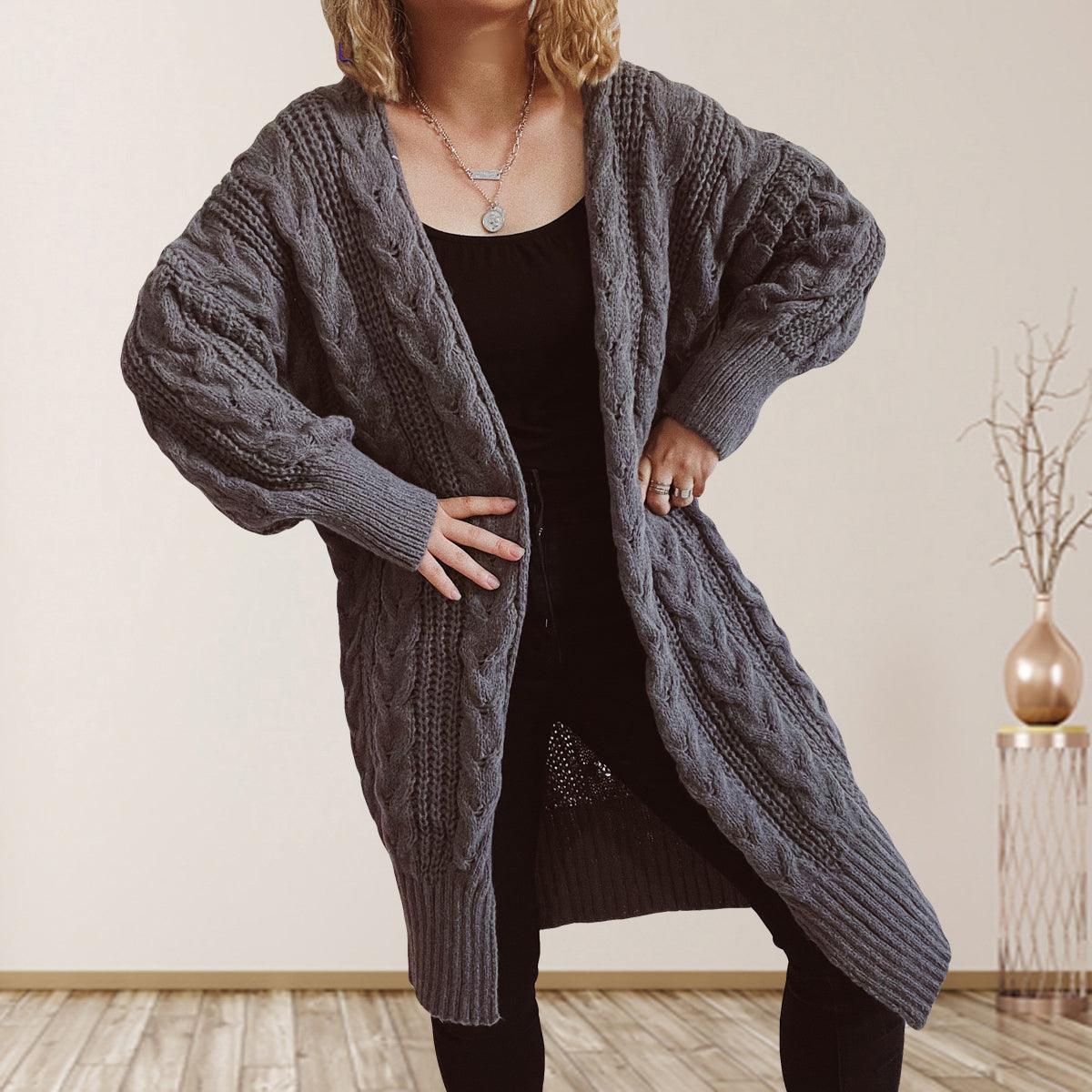 Cable-Knit Open Front Dropped Shoulder Cardigan Carauana Store