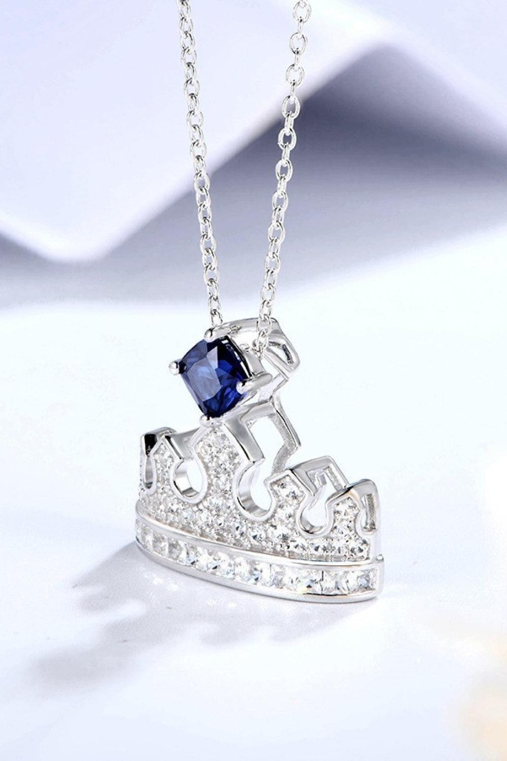 Zircon Lab-Grown Sapphire Crown Shape Pendant Necklace Carauana Store