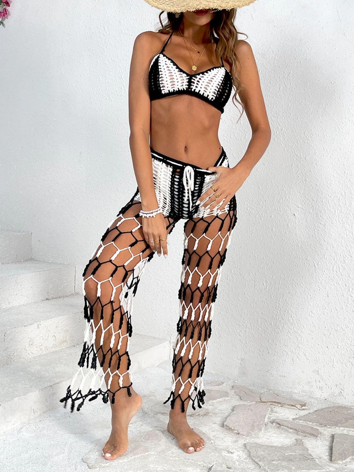 Cutout Halter Neck Top and Pants Two-Piece Swim Set Carauana Store