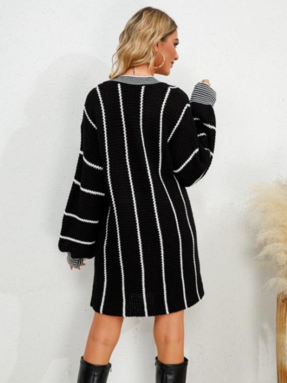 Striped V-Neck Long Sleeve Mini Dress Carauana Store