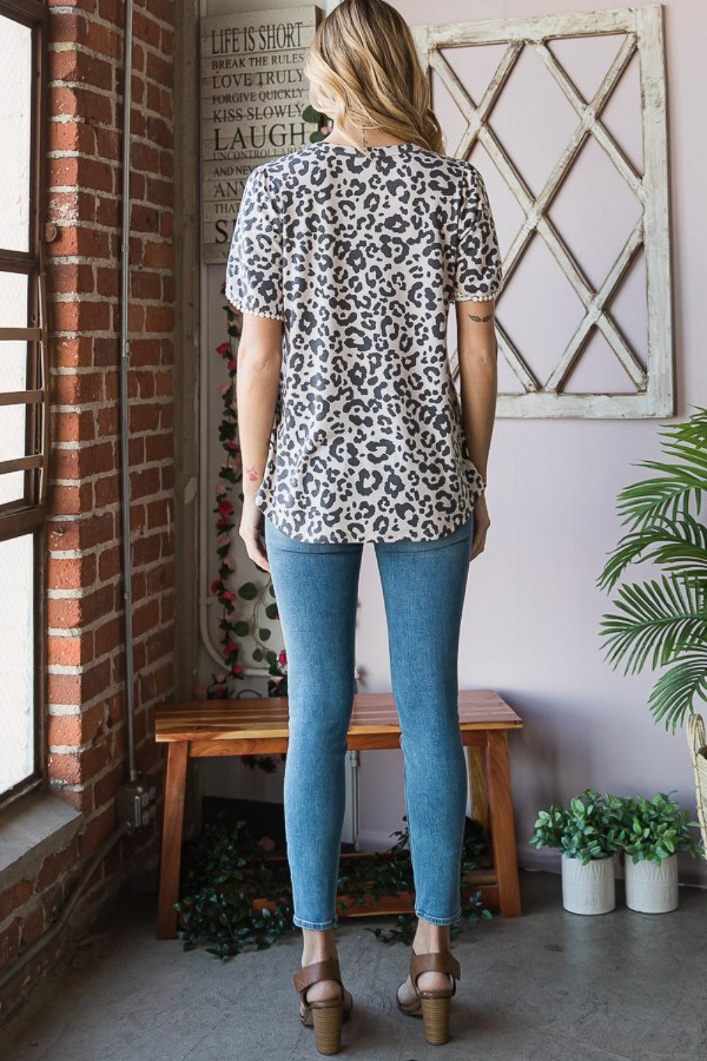 Heimish Leopard Round Neck Petal Sleeve T-Shirt Carauana Store
