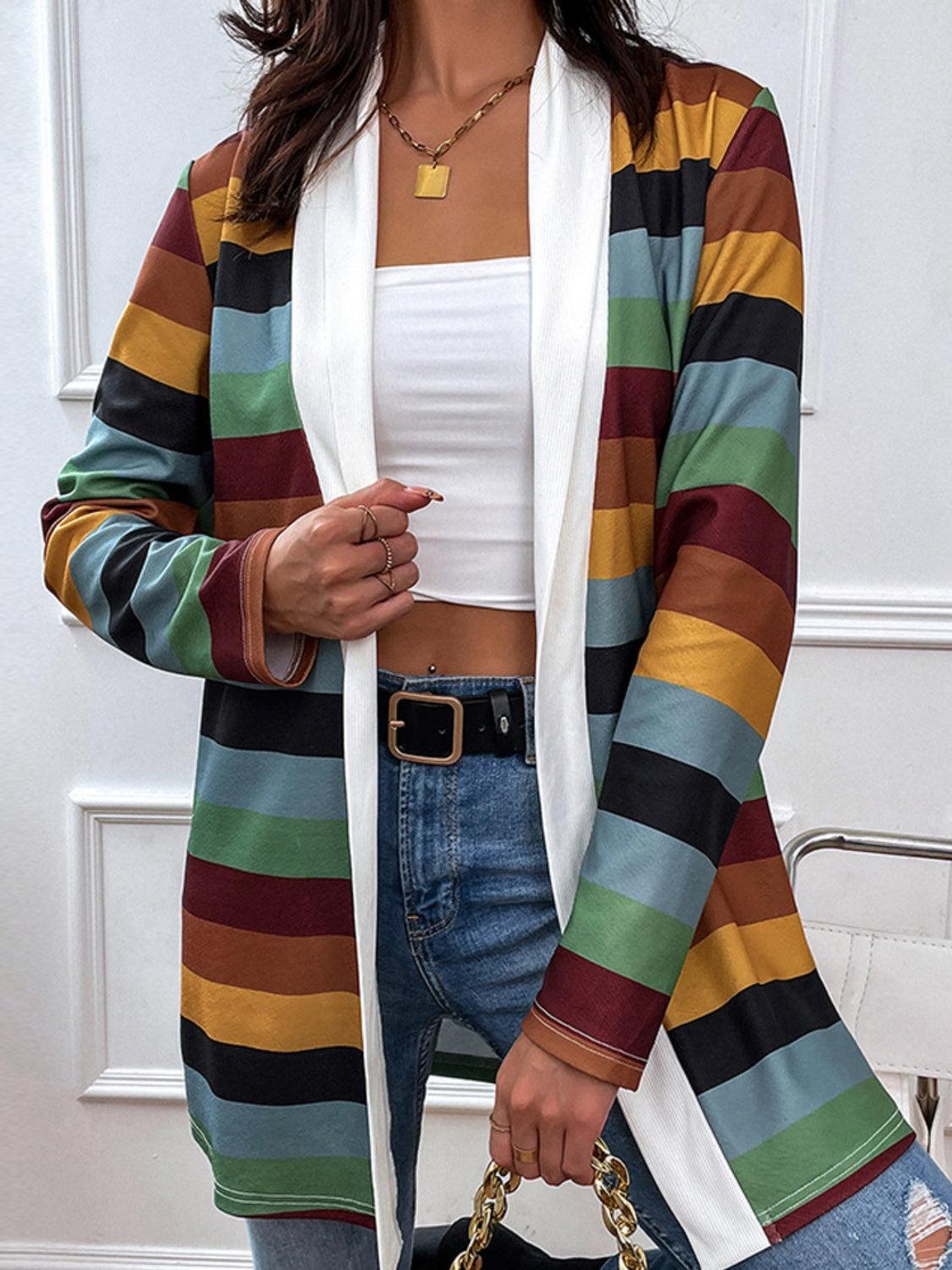 Shiny Color Block Open Front Cardigan Carauana Store