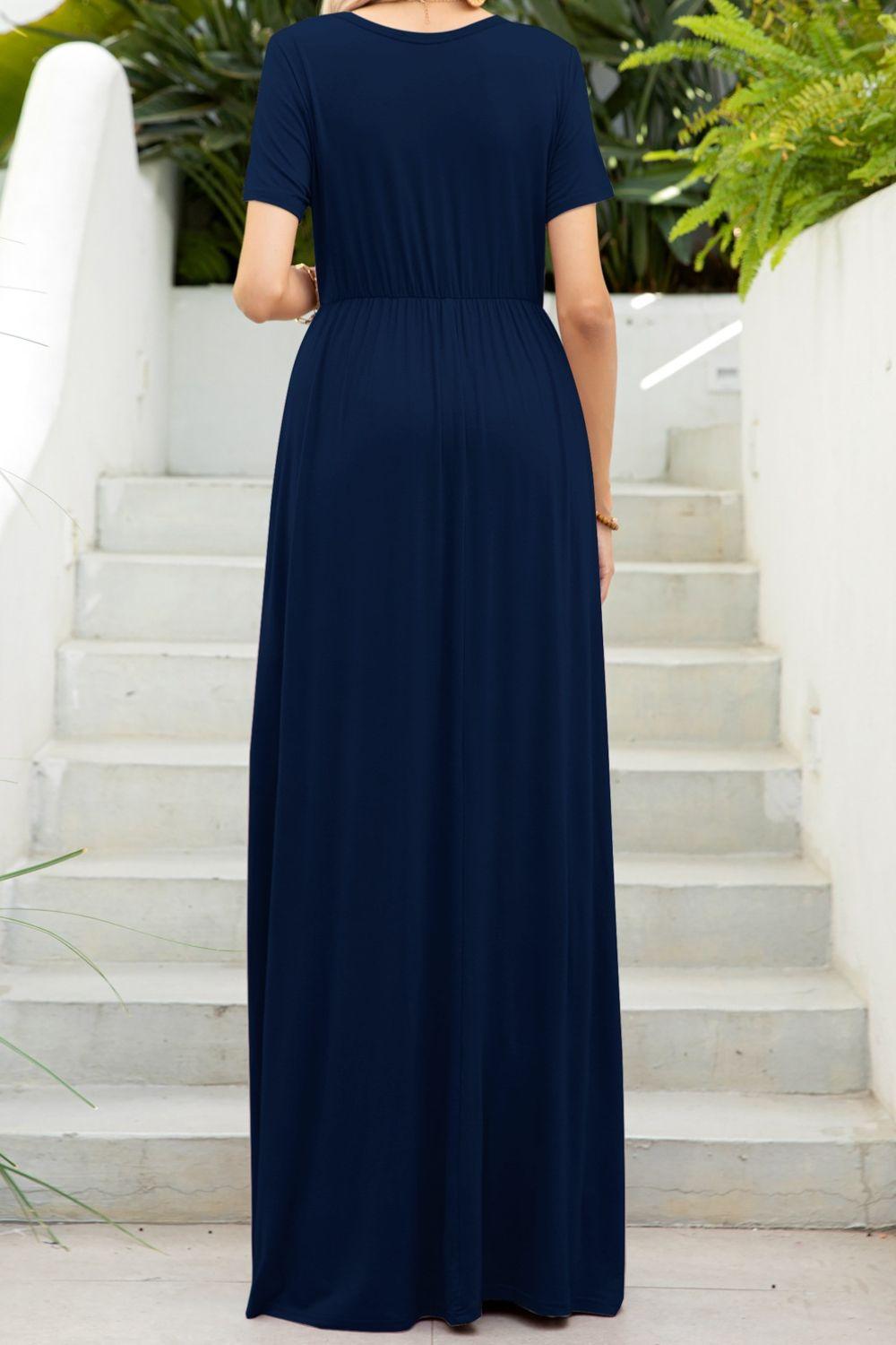 Round Neck Maxi Tee Dress with Pockets Carauana Store