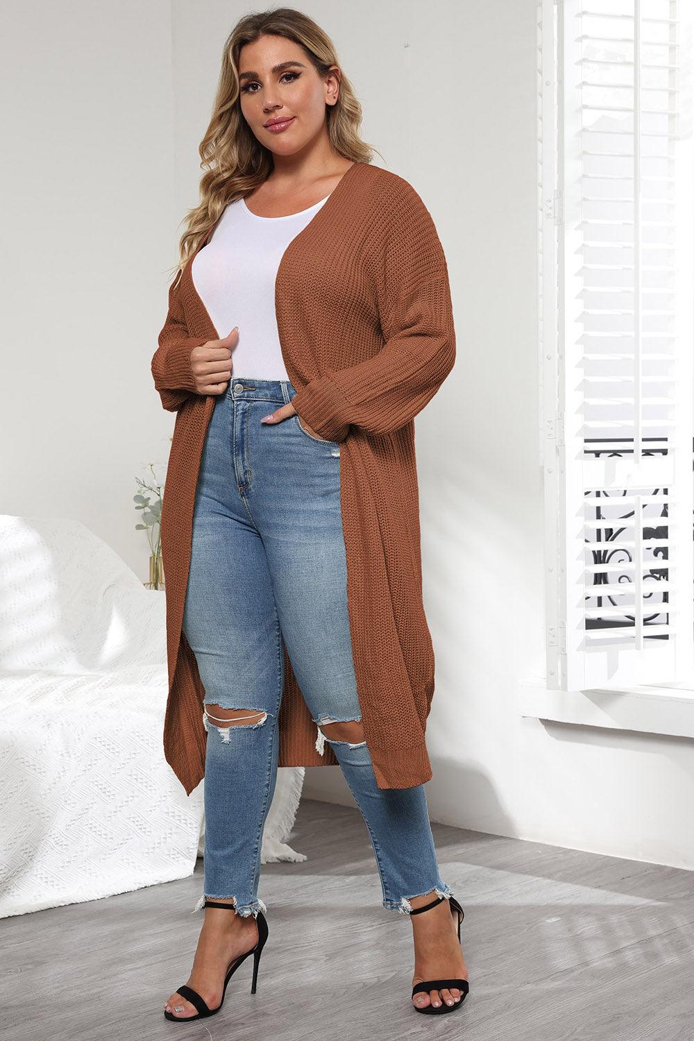 Plus Size Open Front Long Sleeve Cardigan Carauana Store