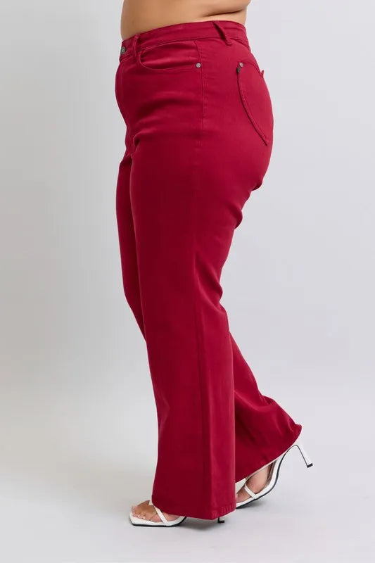 Judy Blue Full Size High Waist Heart Shaped Back Pockets 90's Straight Jeans Plus Size Carauana Store