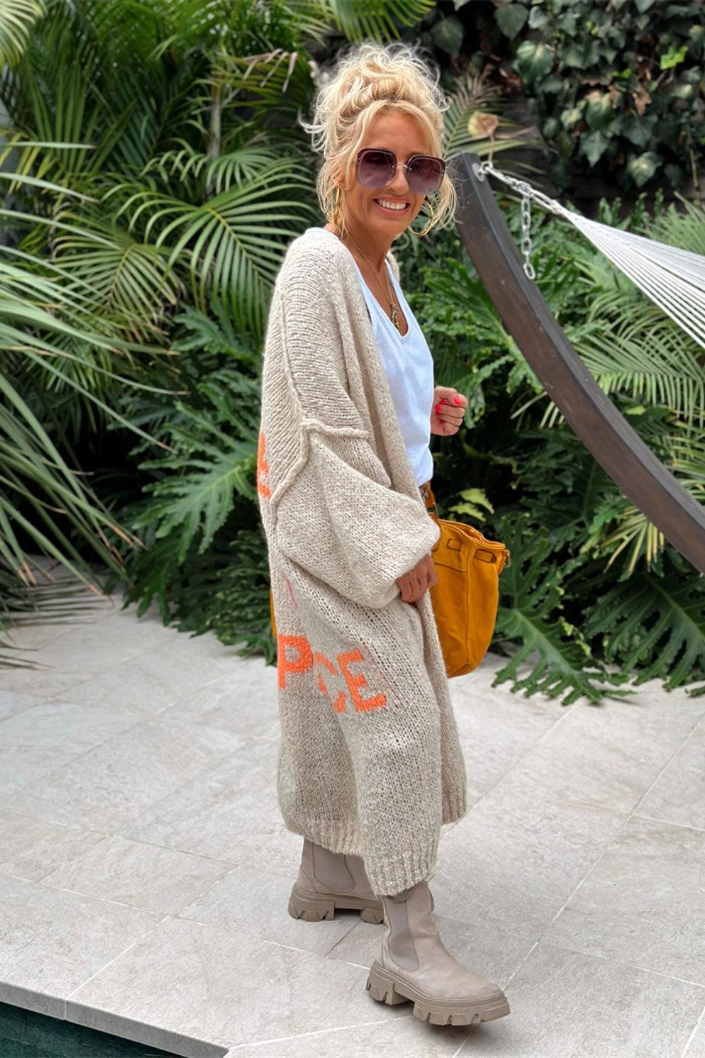 Letter Dropped Shoulder Long Sleeve Cardigan Carauana Store
