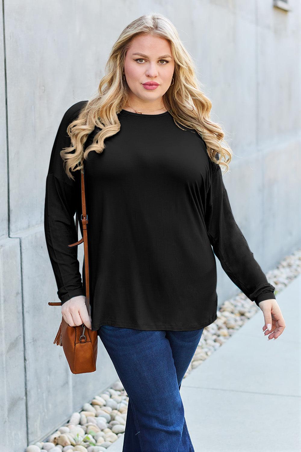 Basic Bae Full Size Round Neck Dropped Shoulder T-Shirt Carauana Store